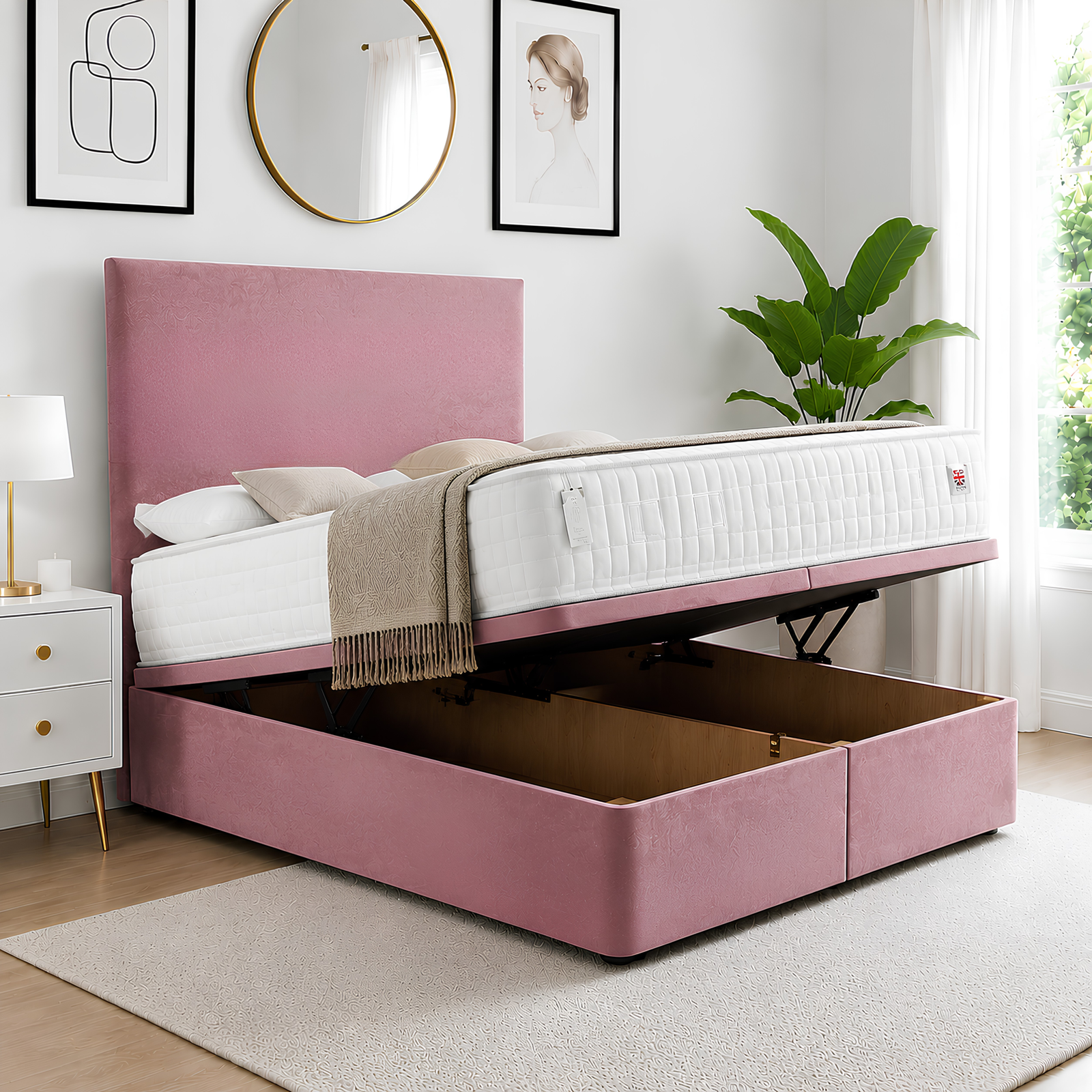 LuxuryStorageBedFrame Modern Upholstered Panel Ottoman Divan Bed - Image 1