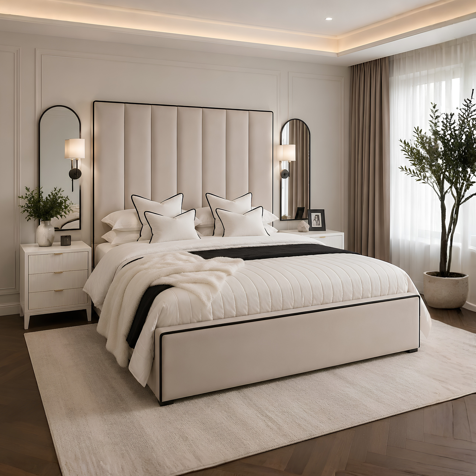Mayfair Tall Panelled Bed With Contrast Piping Mayfair Tall Panelled Bed With Contrast Piping - Image 1