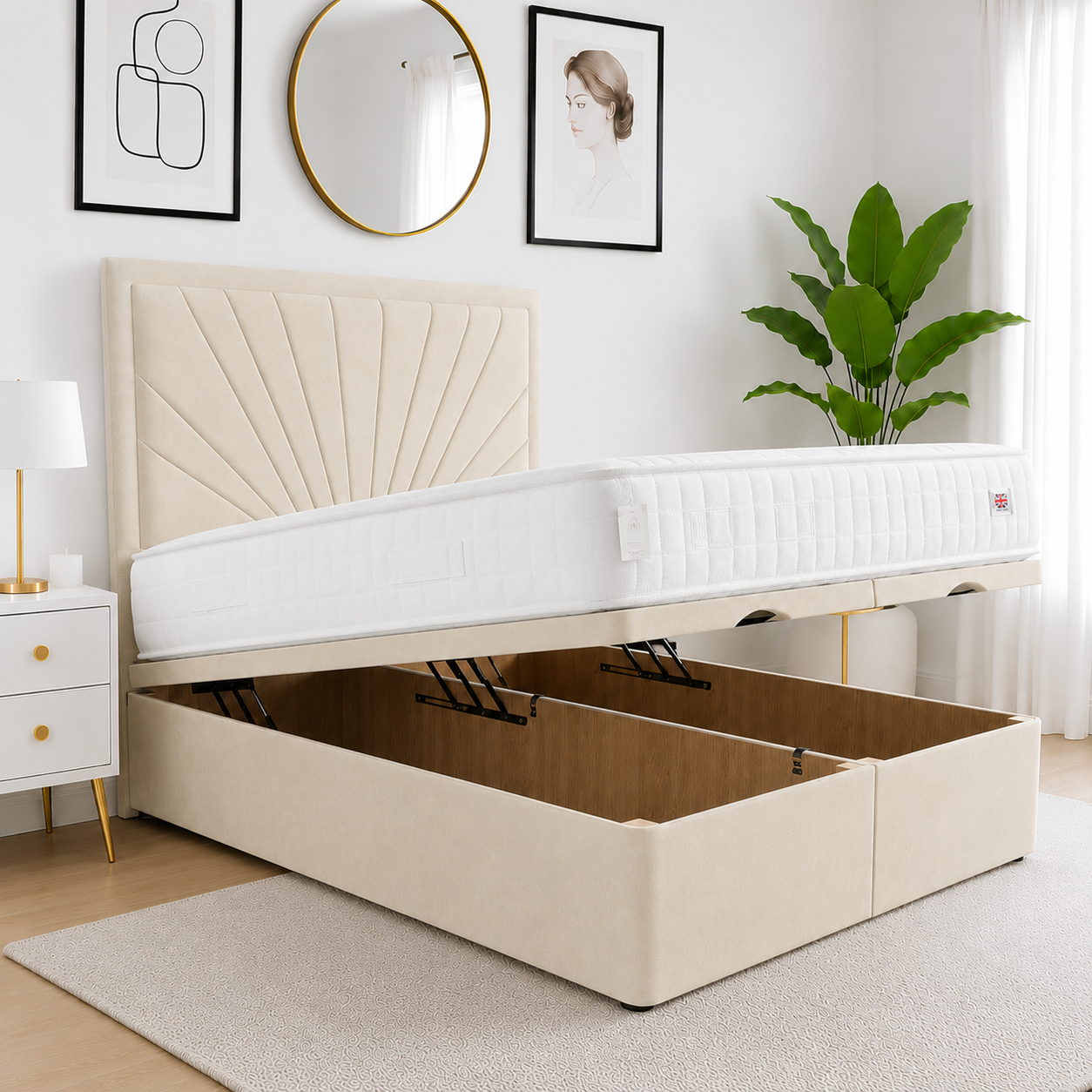 UpholsteredOttomanStorageBed Luxury Sunburst Ottoman Storage Divan Bed - Image 1