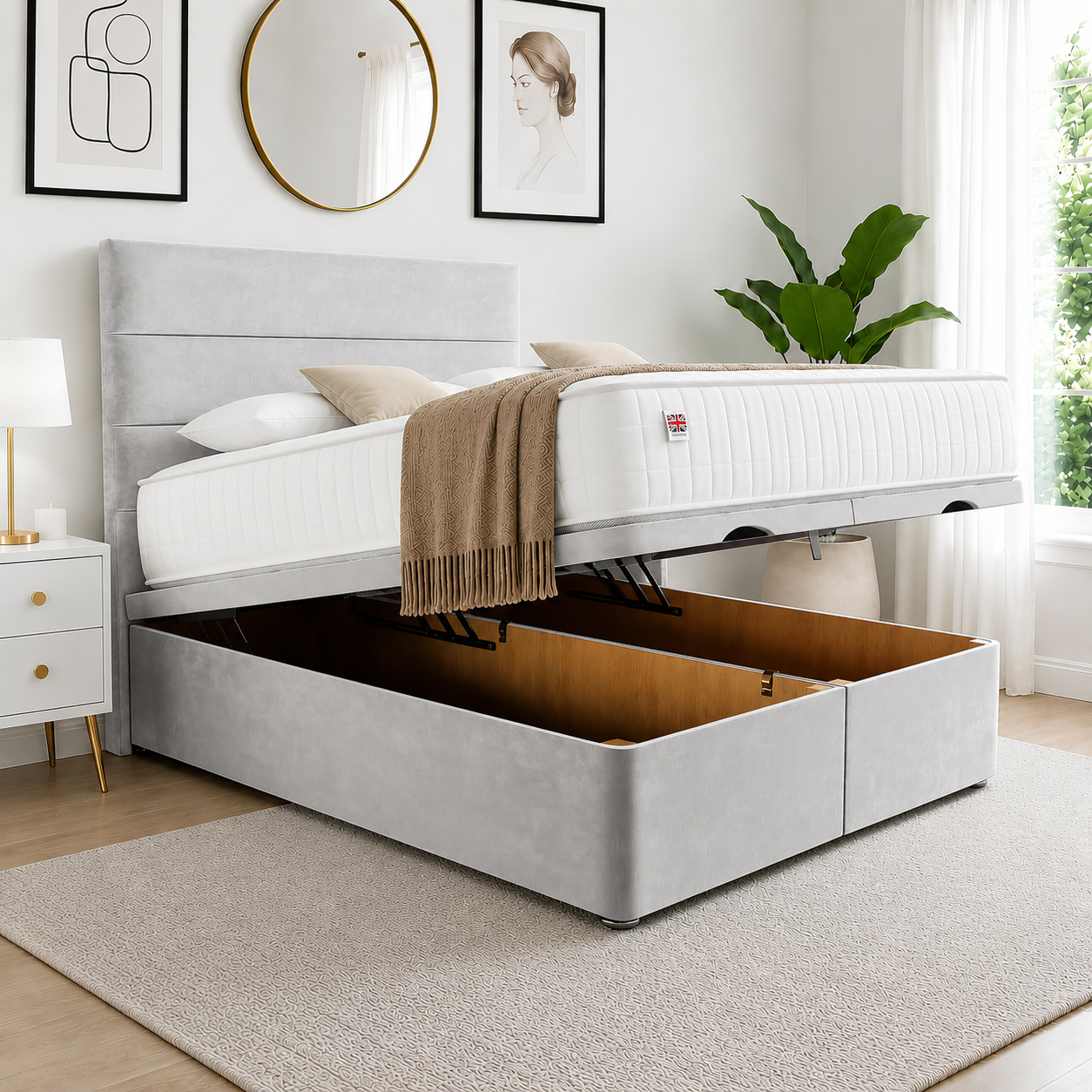 Vertical Panel Gas Lift Ottoman Divan Bed Luxury Panel Ottoman Divan Bed - Image 1